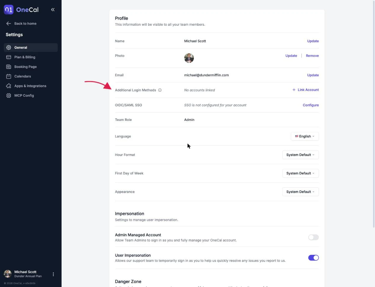 The Additional Login Methods row in Settings