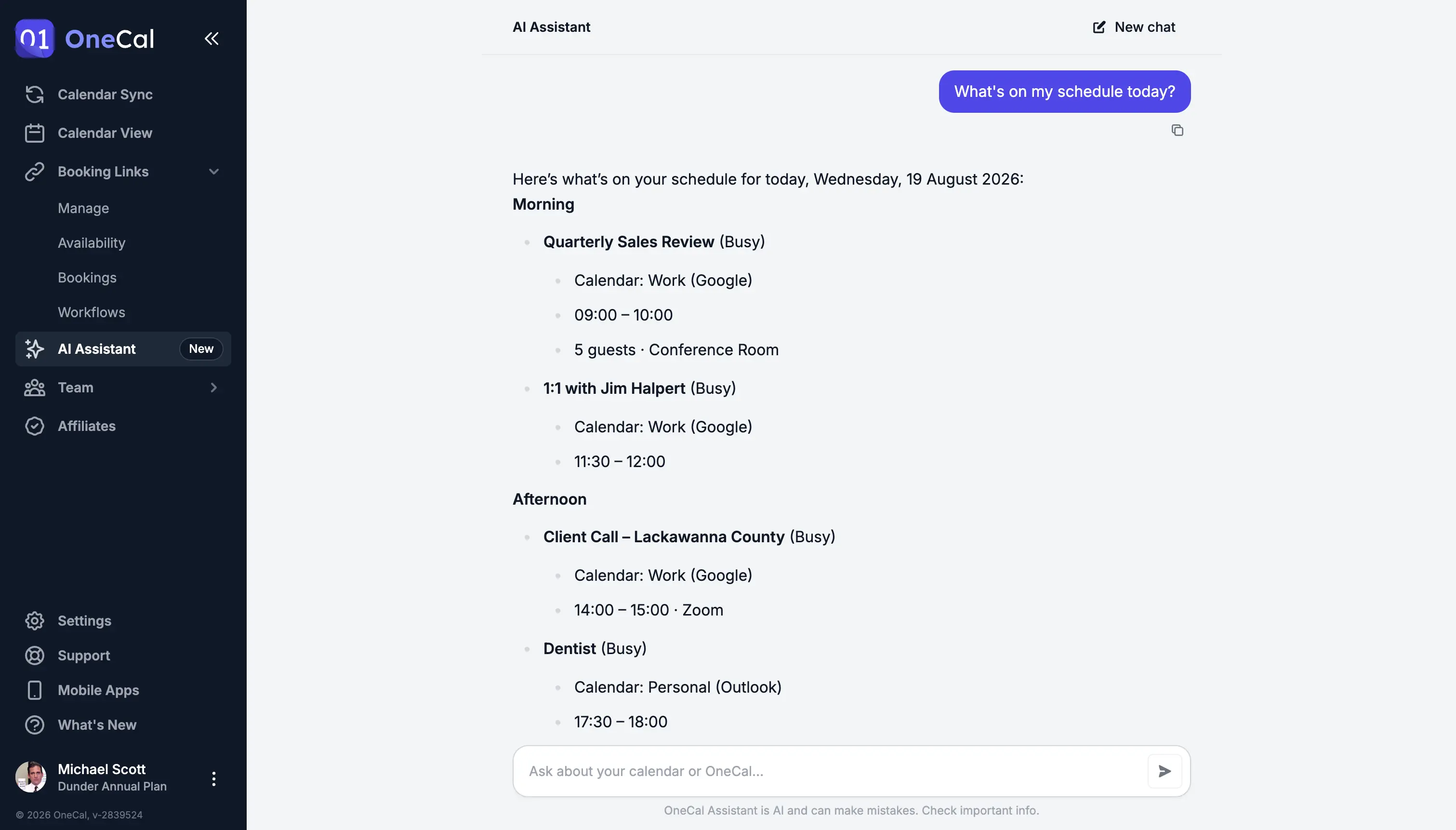Una conversazione con l'Assistente IA di OneCal
