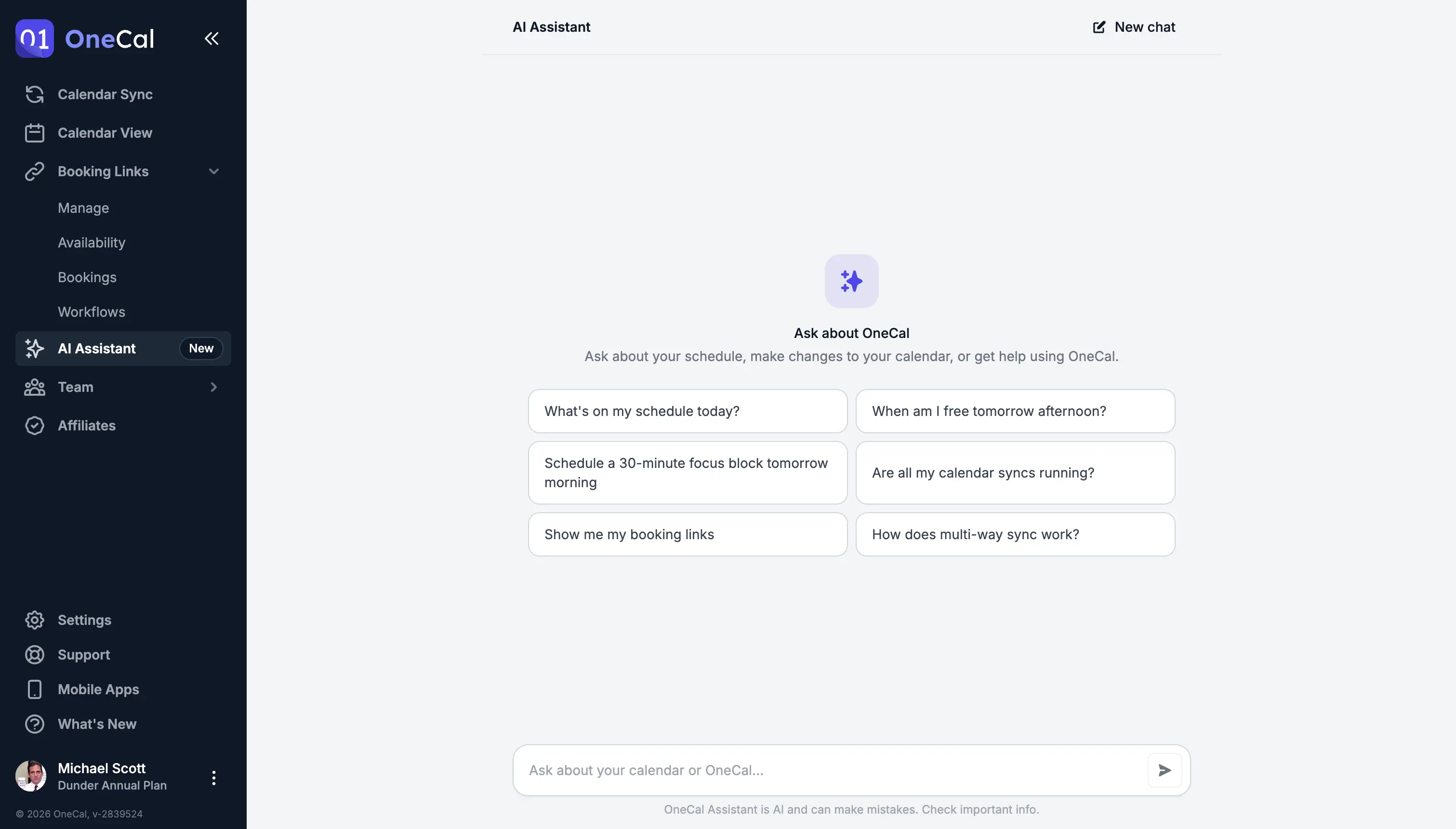 Suggerimenti dell'Assistente IA in una nuova chat
