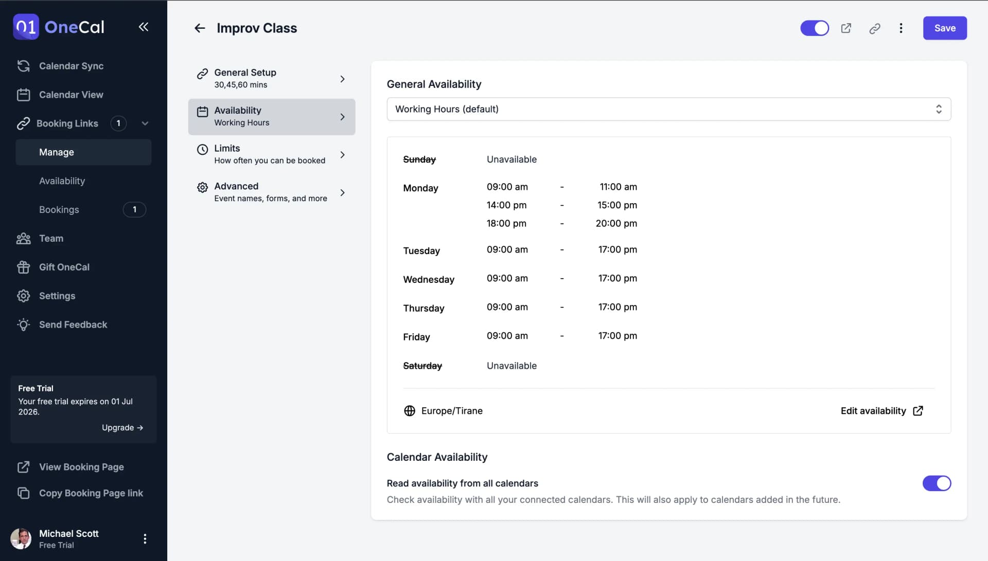 Choose Booking Link Availability UI