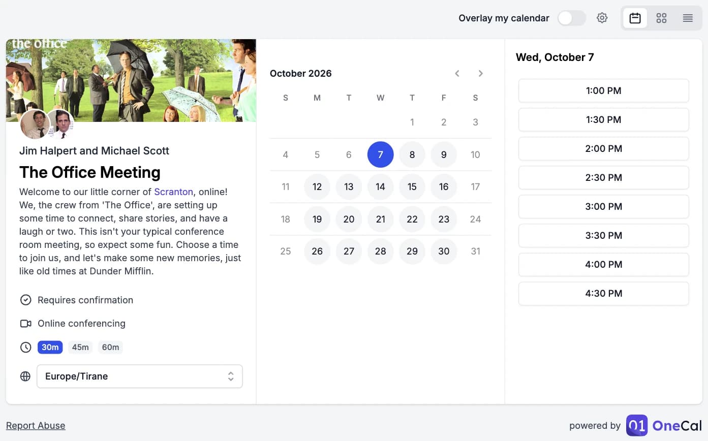 A booking link in the Monthly View with the layout buttons in the top right corner