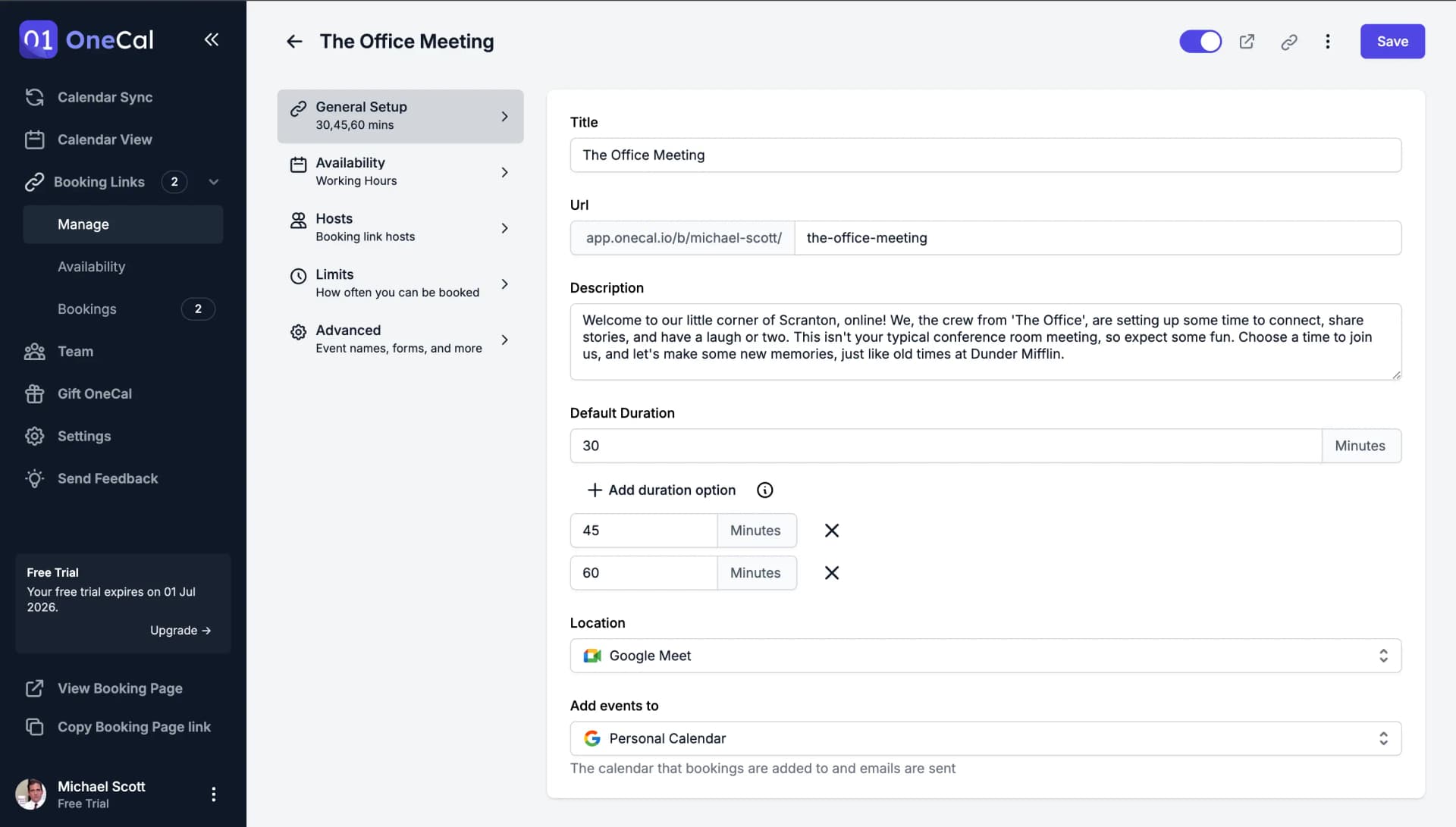 Booking Links Configuration