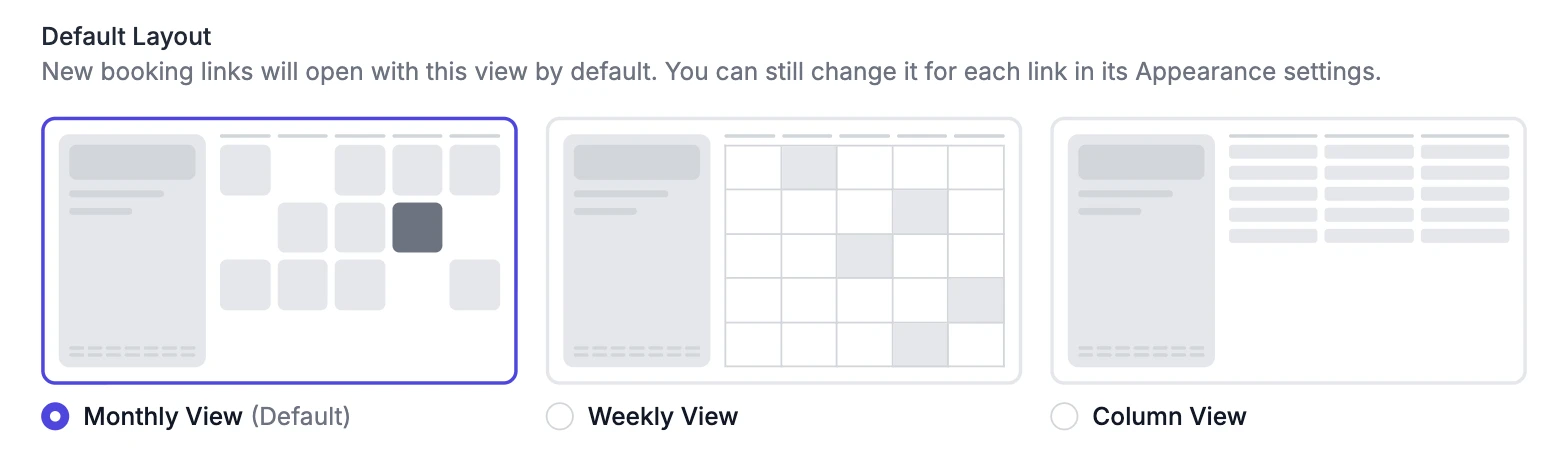 The Default Layout setting in the Booking Page settings