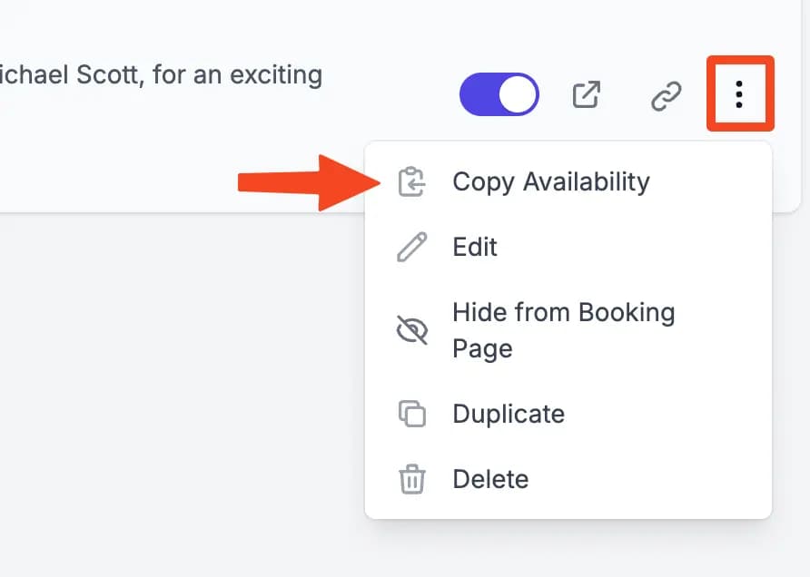 Copy Availability Menu Item