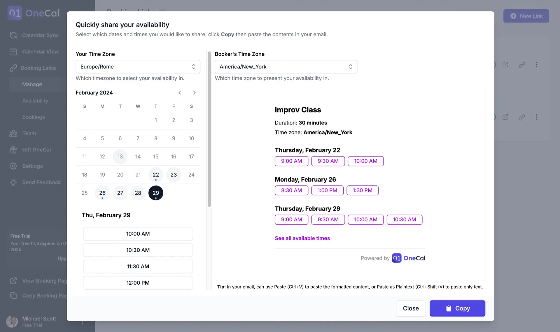 Copy Availability Modal