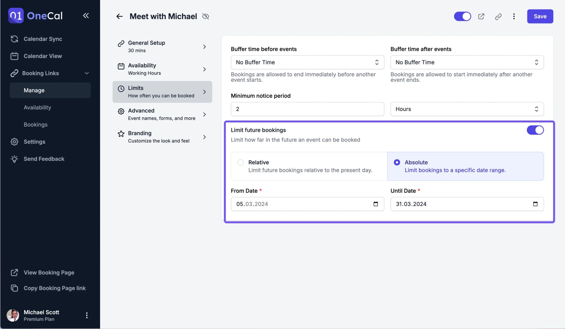 Limit Future Bookings UI