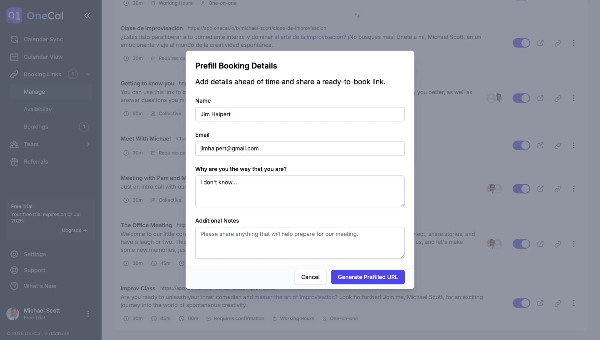 UI for pre-filling booking details