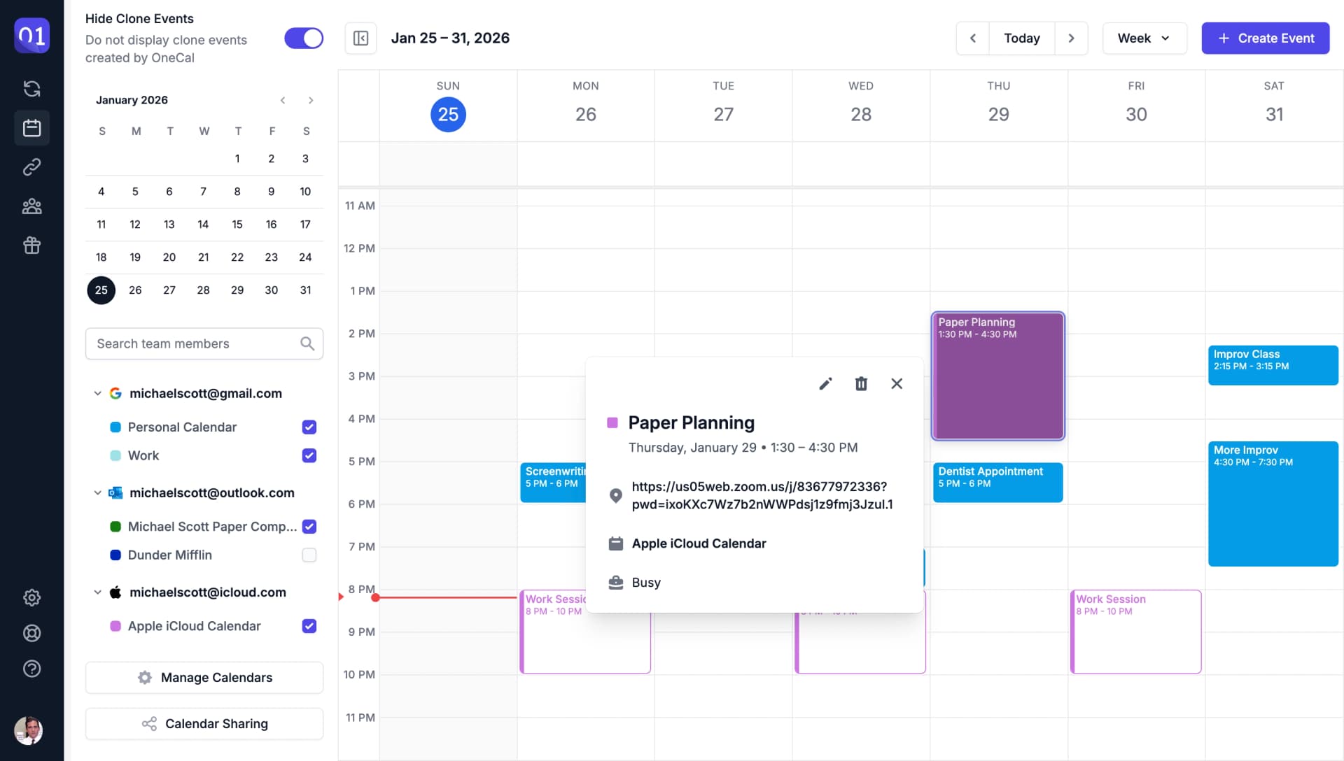 일정을 클릭하여 정보 보기