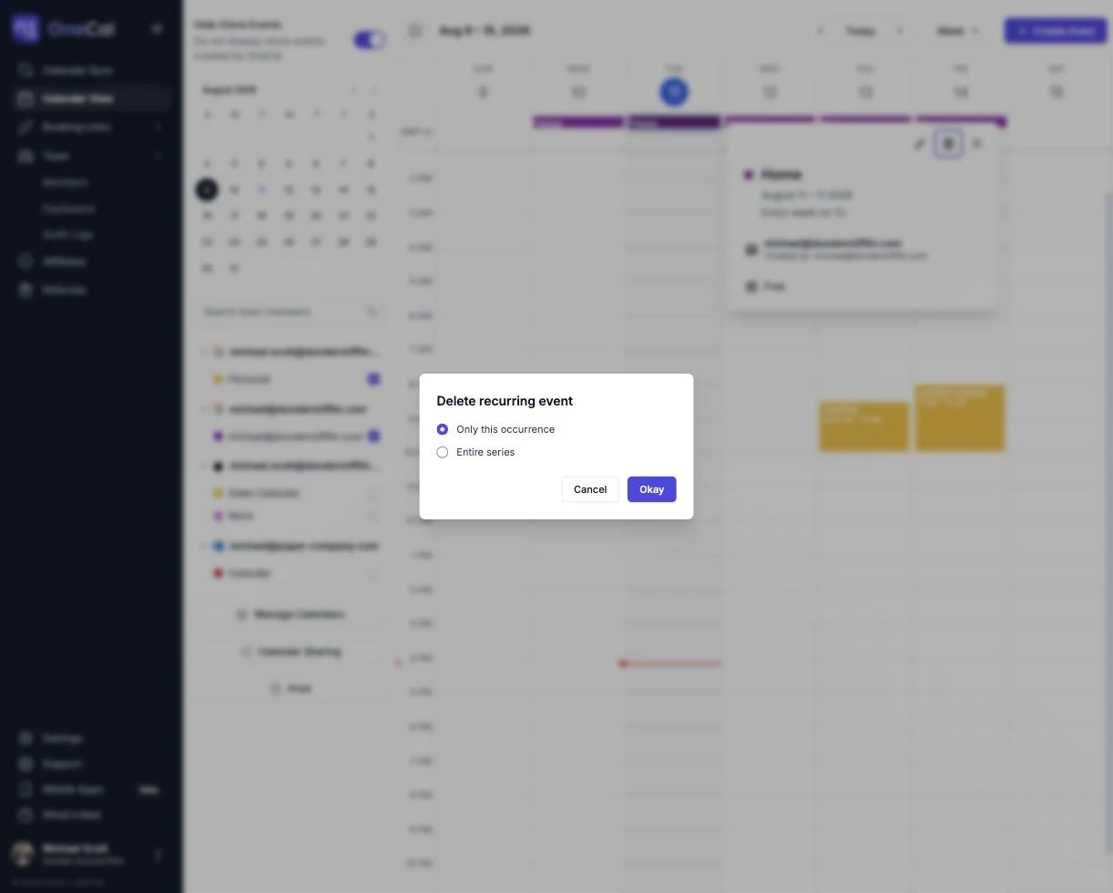 The recurring event dialog with the two scope options