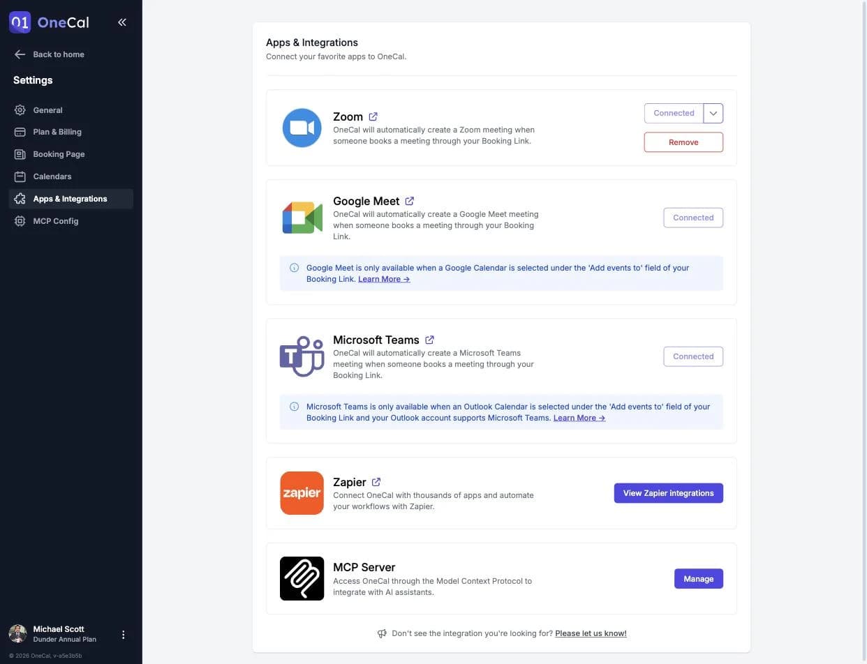 La página de Aplicaciones e Integraciones con las tarjetas de integraciones