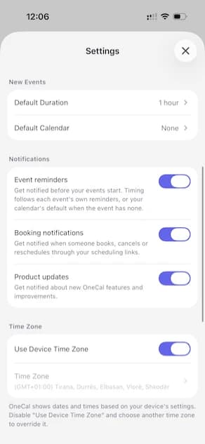 The mobile app notification settings with the three toggles