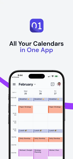The OneCal mobile app showing the calendar view