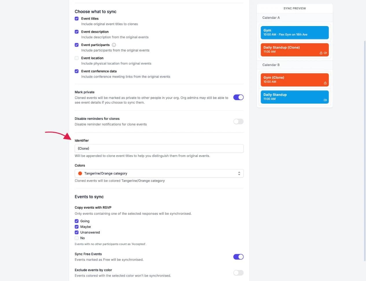 The Identifier field in the Sync Configuration step