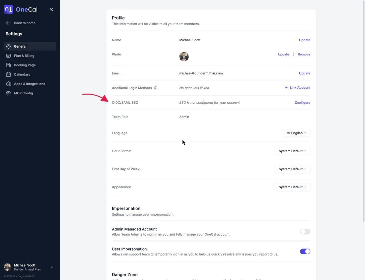 La riga OIDC/SAML SSO nelle Impostazioni