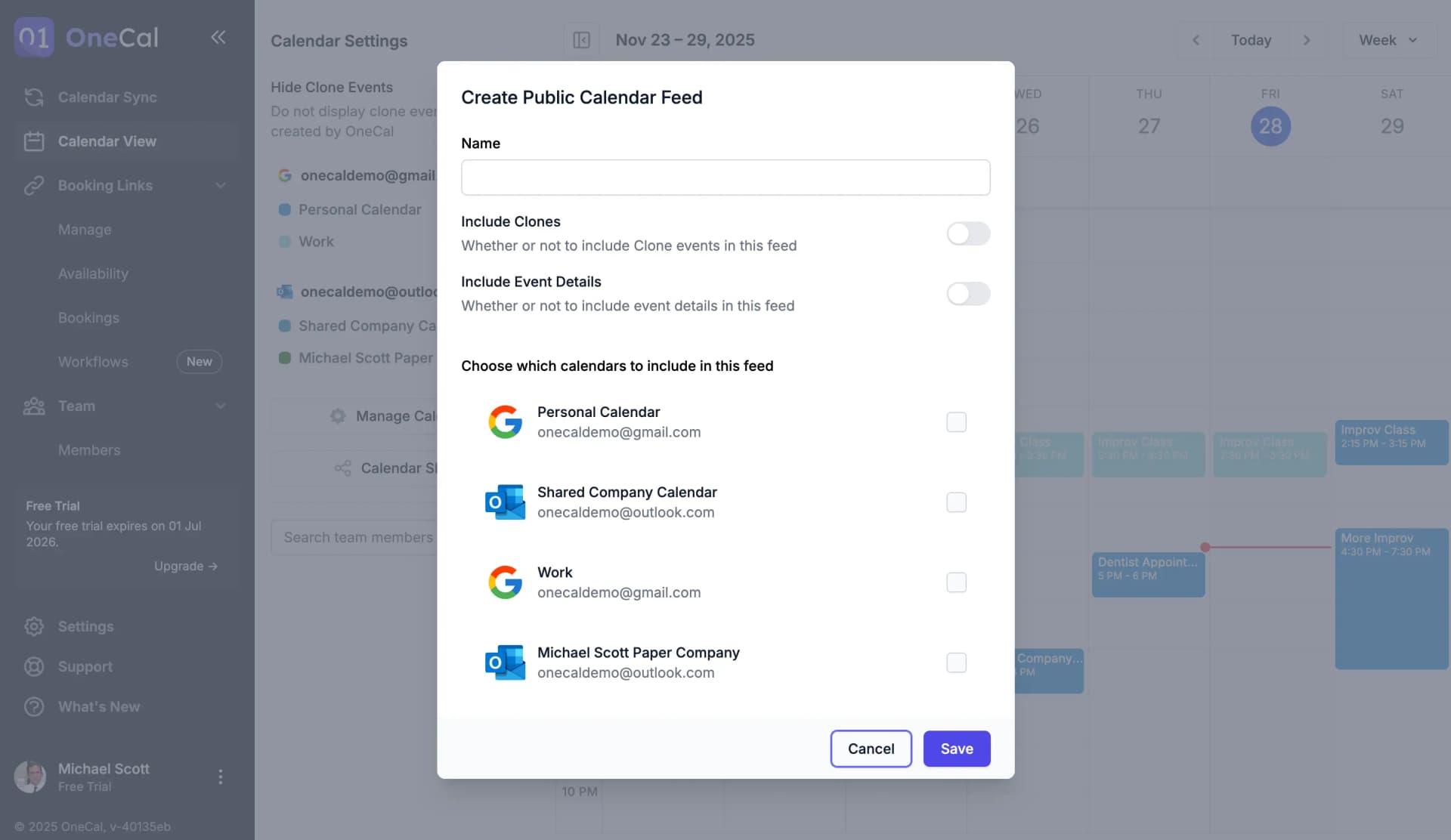 Create Public Calendar Feed Form